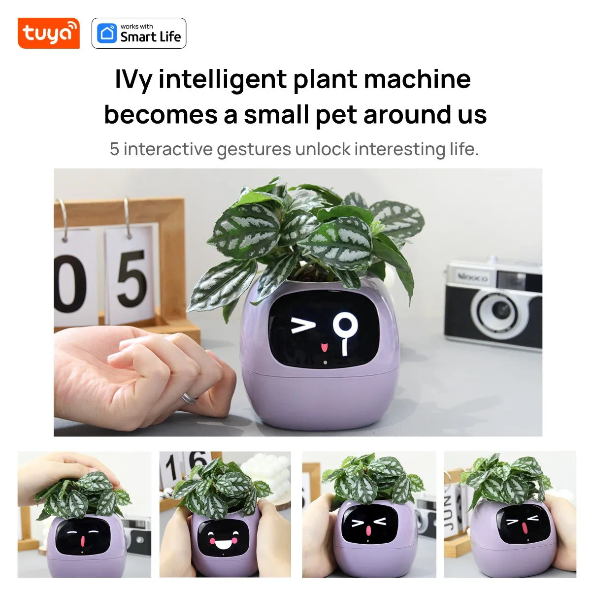 Tuya Ivy Smart Planter, 49 Expressions,7 sensors, Make Raising Plants Easy & Fun