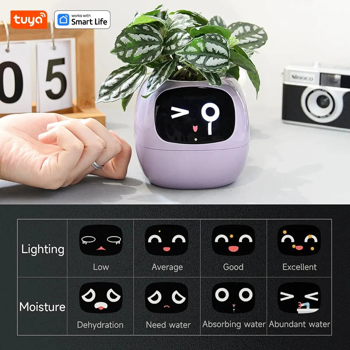 Tuya Ivy Smart Planter, 49 Expressions,7 sensors, Make Raising Plants Easy & Fun