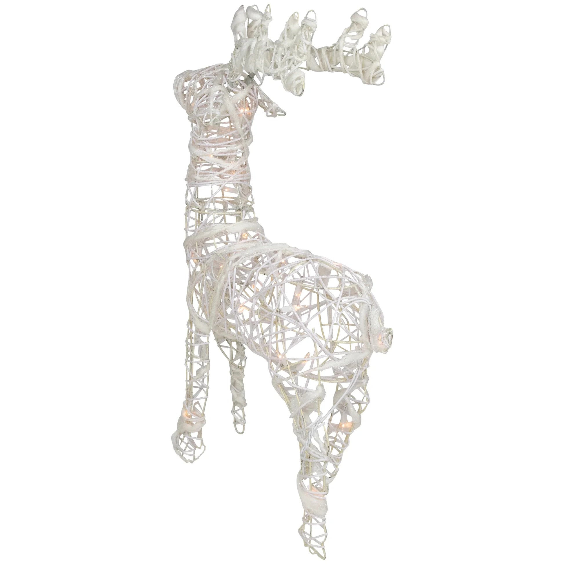 Glittered Rattan Reindeer Outdoor Christmas Decoration - 30" - White - Clear Lights