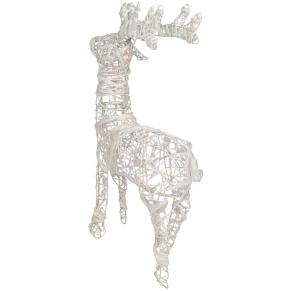 Glittered Rattan Reindeer Outdoor Christmas Decoration - 30" - White - Clear Lights