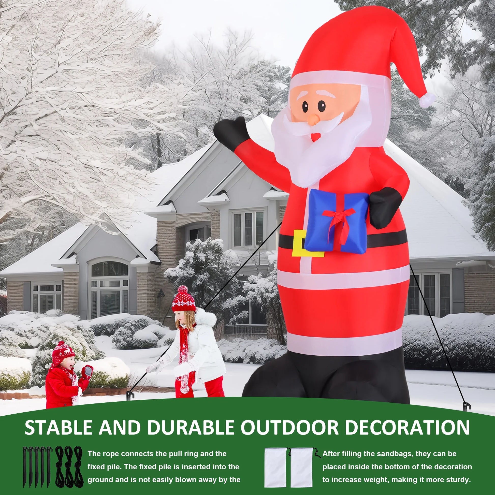 7FT Christmas Inflatable Santa Claus Outdoor Decorations- Blow up Santa Claus with Gift Bag Built-In Leds Lighted Decor for Yard Garden Lawn Porch Xmas Holiday Party