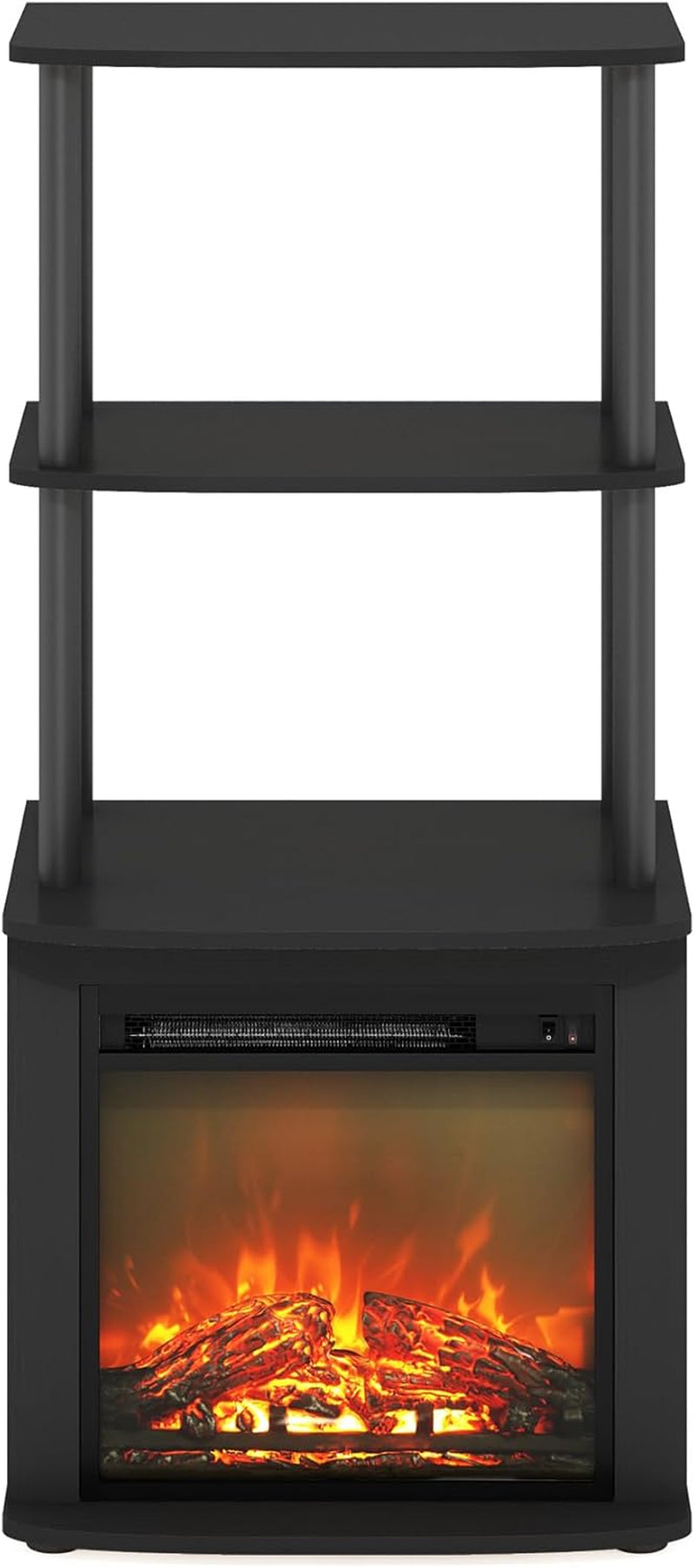 Turn-N-Tube 2-Tier Tall TV Entertainment Side Table Display Rack with Fireplace Insert, Americano/Black