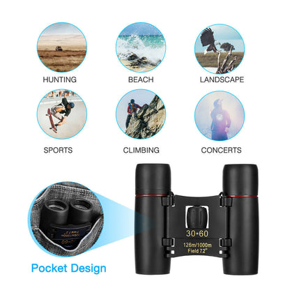 Binoculars 30x60 Zoom Travel Compact Folding Telescope