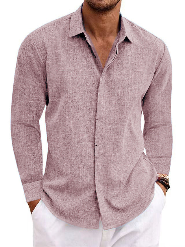 Long Sleeve Cotton Linen Shirt Men