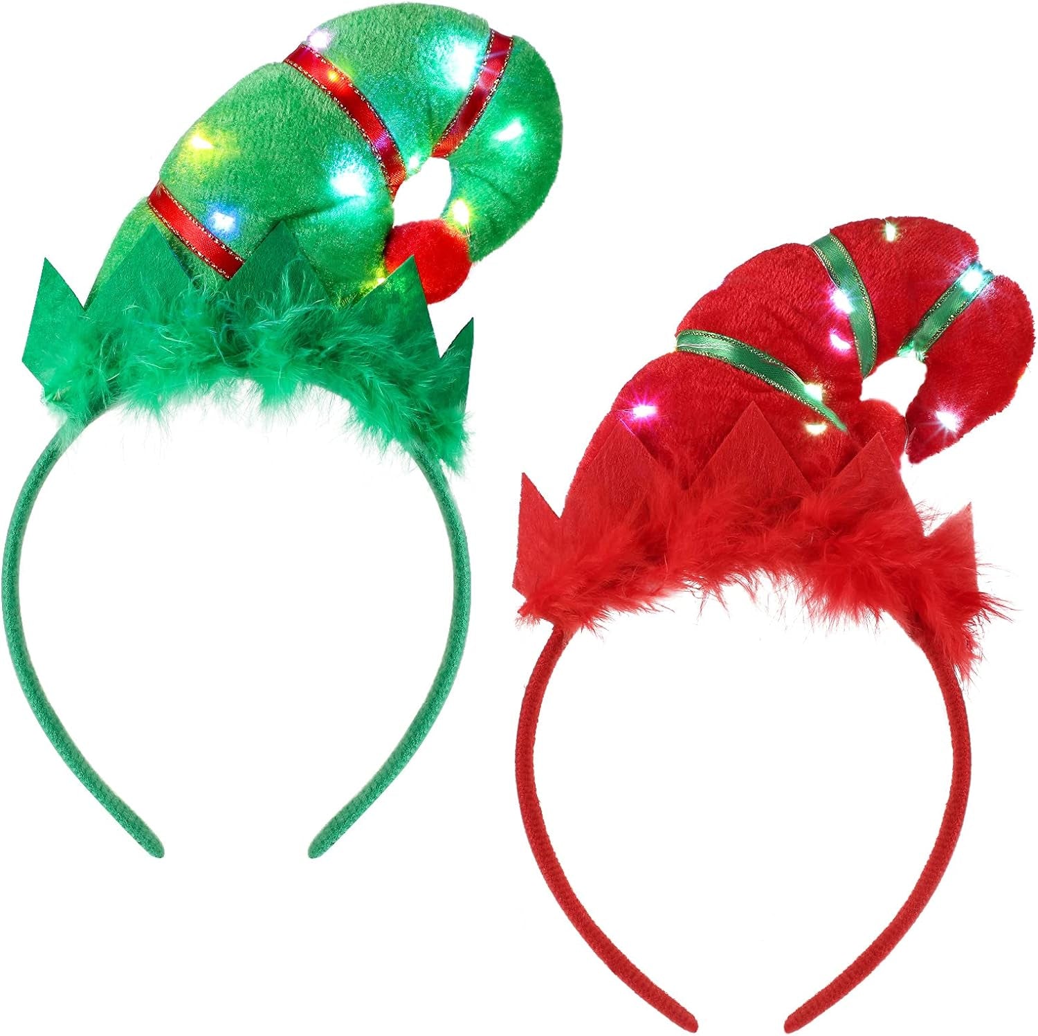 2 Pieces Christmas Headbands Glowing Costume Headwear Accessories Hair Hoop with 3D Designs for Holiday Party