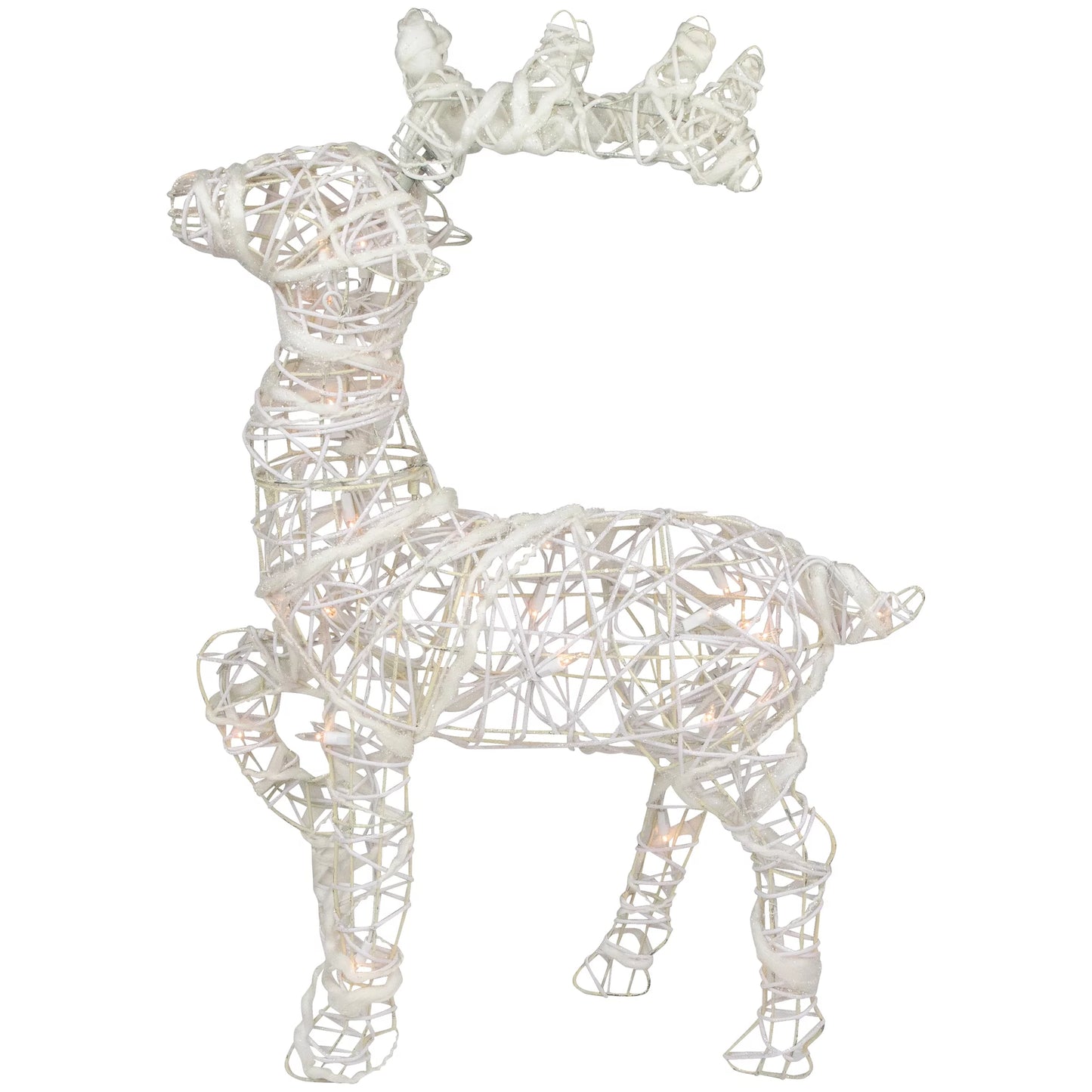 Glittered Rattan Reindeer Outdoor Christmas Decoration - 30" - White - Clear Lights