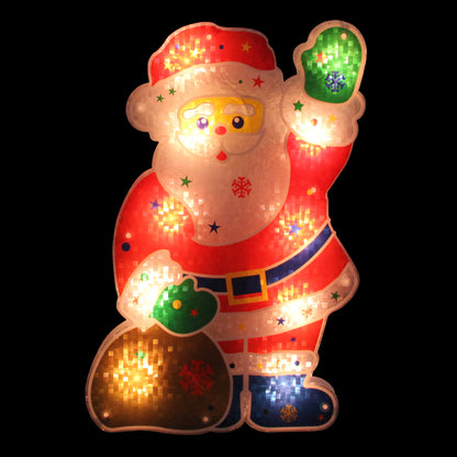 Lighted Holographic Santa Claus Christmas Window Silhouette - 13" - Clear Lights