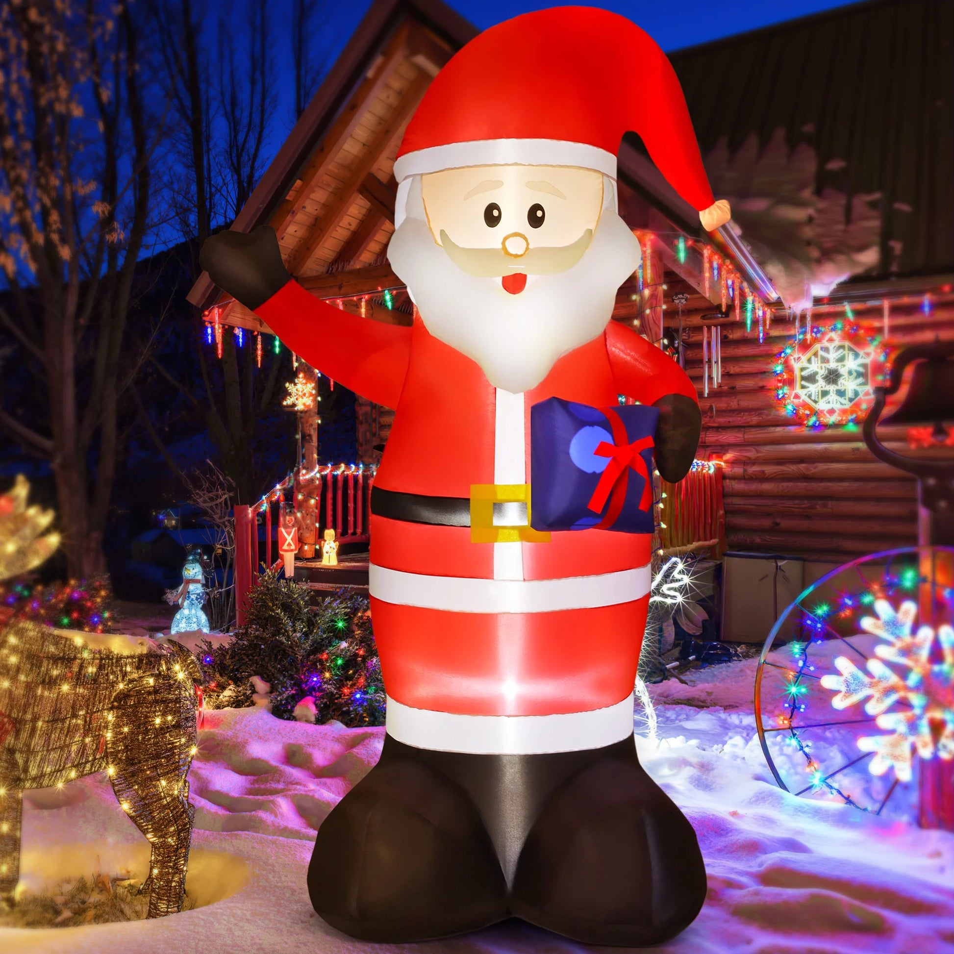 7FT Christmas Inflatable Santa Claus Outdoor Decorations- Blow up Santa Claus with Gift Bag Built-In Leds Lighted Decor for Yard Garden Lawn Porch Xmas Holiday Party