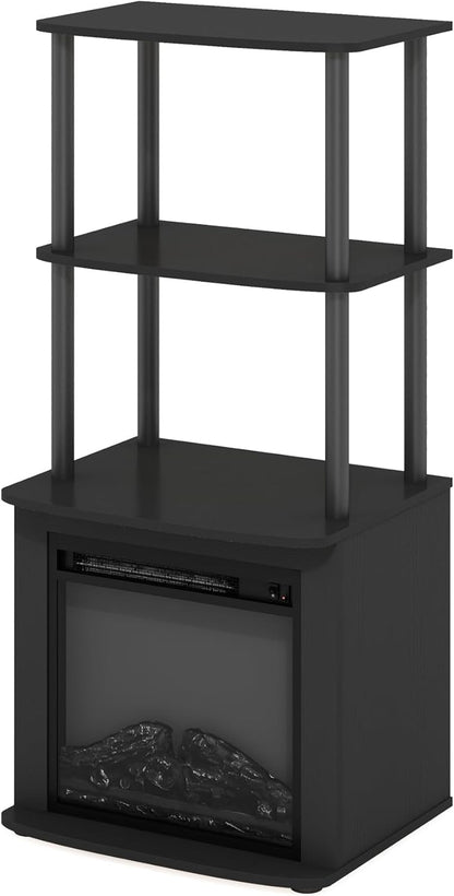 Turn-N-Tube 2-Tier Tall TV Entertainment Side Table Display Rack with Fireplace Insert, Americano/Black