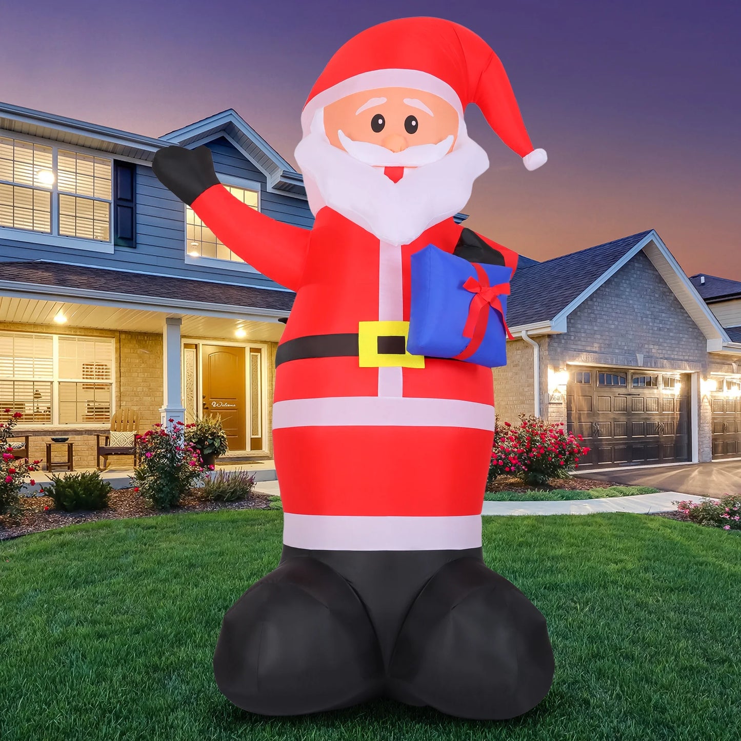 7FT Christmas Inflatable Santa Claus Outdoor Decorations- Blow up Santa Claus with Gift Bag Built-In Leds Lighted Decor for Yard Garden Lawn Porch Xmas Holiday Party