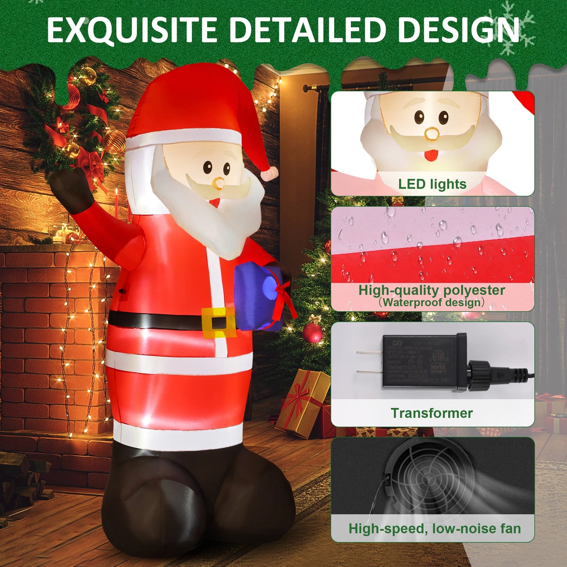 7FT Christmas Inflatable Santa Claus Outdoor Decorations- Blow up Santa Claus with Gift Bag Built-In Leds Lighted Decor for Yard Garden Lawn Porch Xmas Holiday Party