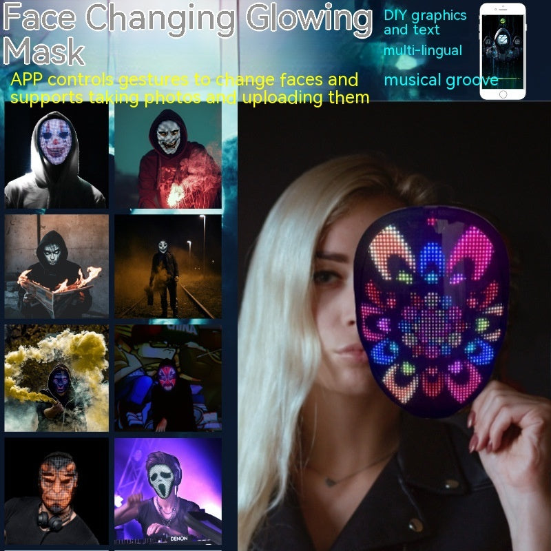 Halloween Face Masks Full Color LED Luminous Mask Face Changing Mask Party Bar Props