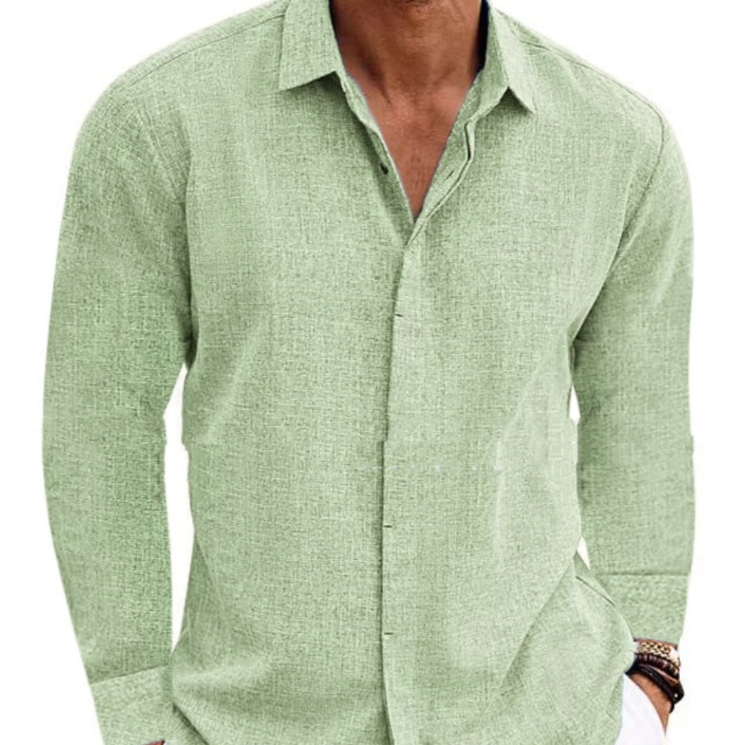 Long Sleeve Cotton Linen Shirt Men