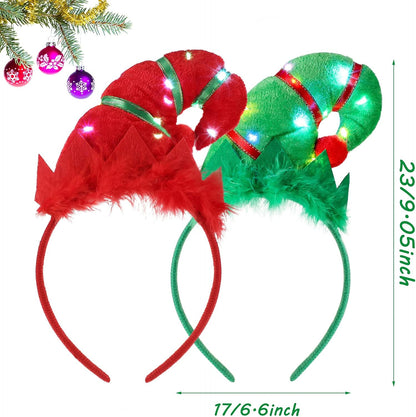 2 Pieces Christmas Headbands Glowing Costume Headwear Accessories Hair Hoop with 3D Designs for Holiday Party