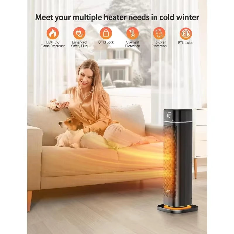 Space Heater,Vck 24" 12Ft/S Fast Quiet Heating Portable Electric Heater with Remote, Night Light,80° Oscillation