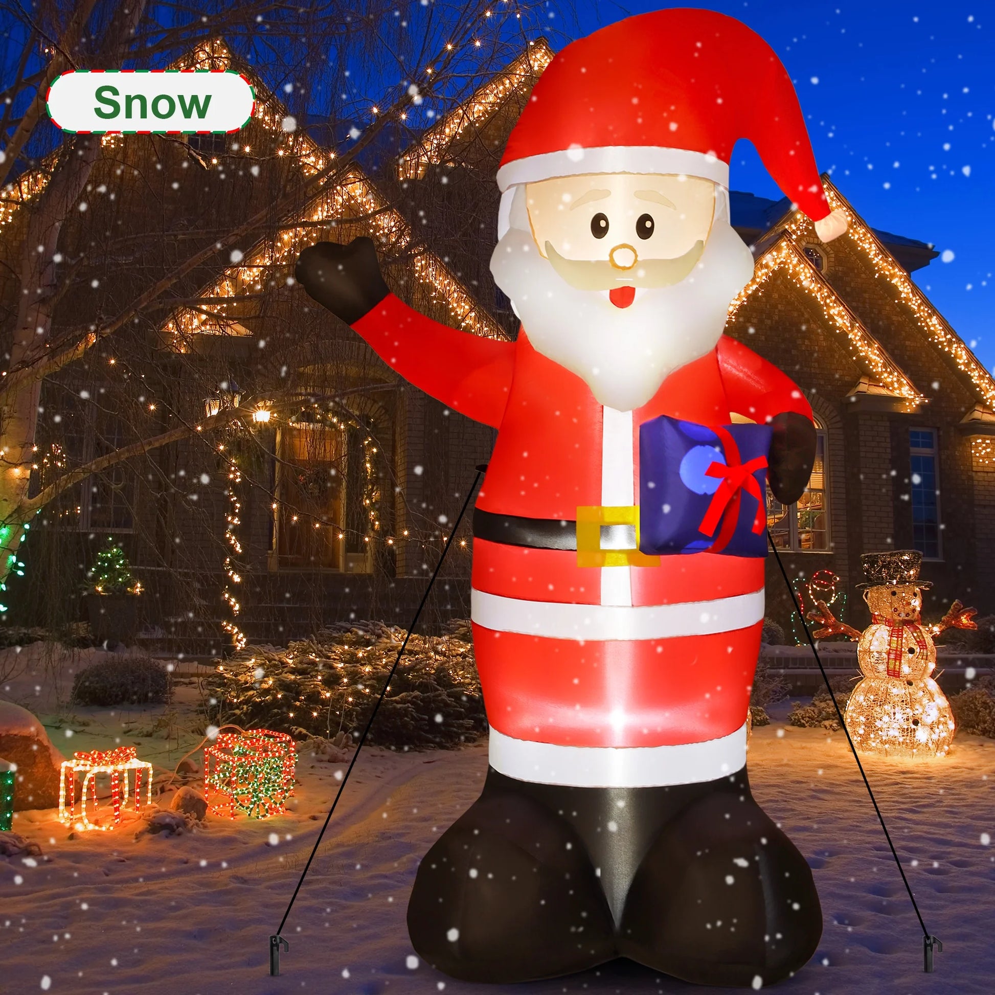 7FT Christmas Inflatable Santa Claus Outdoor Decorations- Blow up Santa Claus with Gift Bag Built-In Leds Lighted Decor for Yard Garden Lawn Porch Xmas Holiday Party