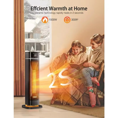 Space Heater,Vck 24" 12Ft/S Fast Quiet Heating Portable Electric Heater with Remote, Night Light,80° Oscillation