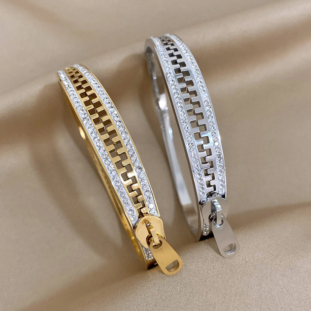 Original Zipper Bracelet Charm Bangle Stainless Steel Gold Plated Luxury Jewelry for Women