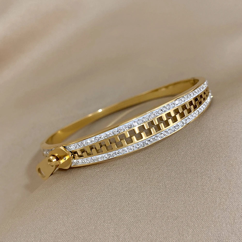 Original Zipper Bracelet Charm Bangle Stainless Steel Gold Plated Luxury Jewelry for Women