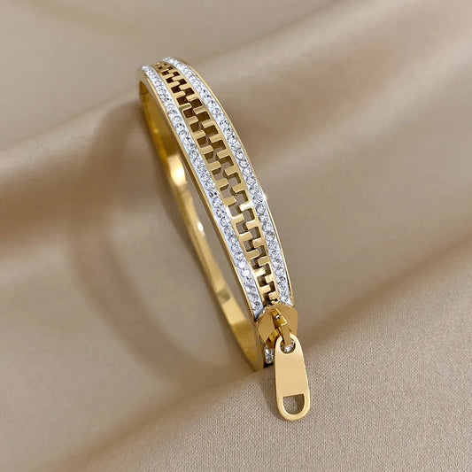 Original Zipper Bracelet Charm Bangle Stainless Steel Gold Plated Luxury Jewelry for Women