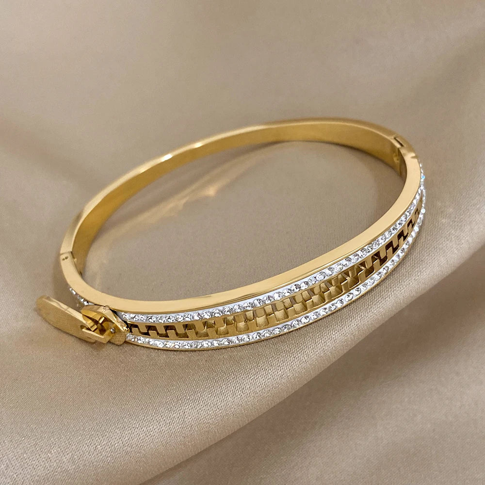 Original Zipper Bracelet Charm Bangle Stainless Steel Gold Plated Luxury Jewelry for Women