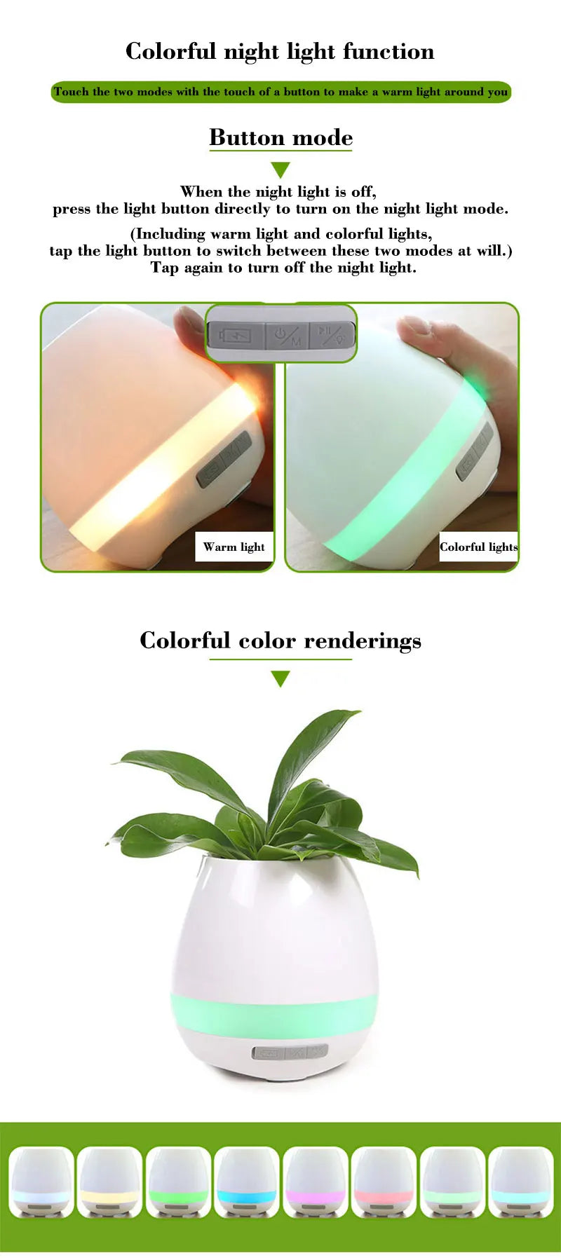 Smart Piano Plant Pots with Bluetooth Speakers Finger Touch, and LED Night Light