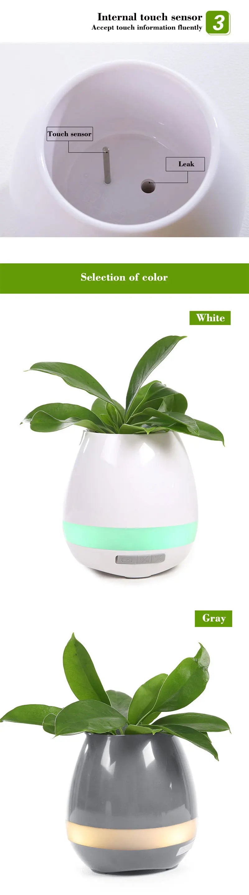 Smart Piano Plant Pots with Bluetooth Speakers Finger Touch, and LED Night Light