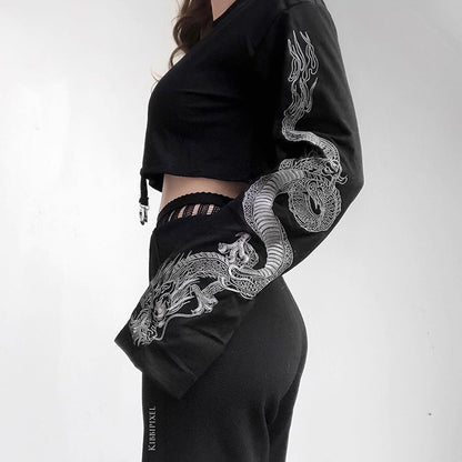 Gothic Punk Dragon Printed Hoodies