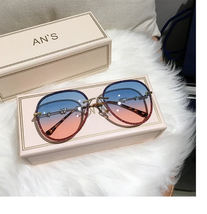 2023 New Diamond Sunglasses Female Brand Design Imitation Rhinestones Gradient Lens UV400 Pilot Sun Glasses Women Shades S316