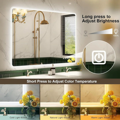 LED-Bathroom-Mirror Wall-Mounted with Bluetooth Speaker, 3 Color Waterproof