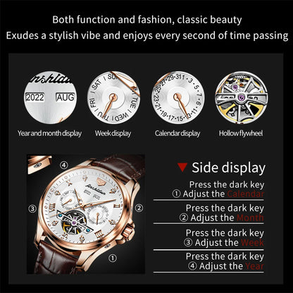 JSDUN Luxury Men's Watches Top Brand Automatic Mechanical Wrist Watch for Man Waterproof Leather Strap Luminous Business Dress