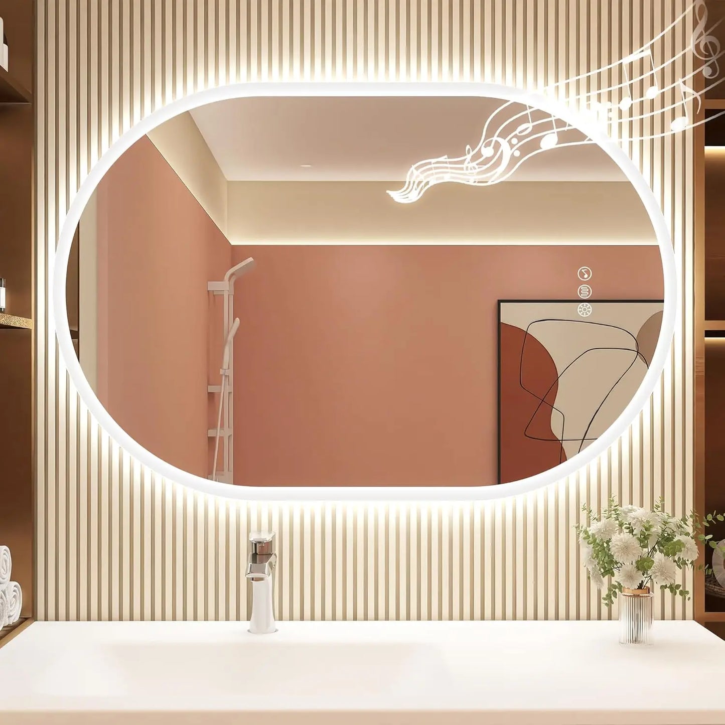 LED-Bathroom-Mirror Wall-Mounted with Bluetooth Speaker, 3 Color Waterproof