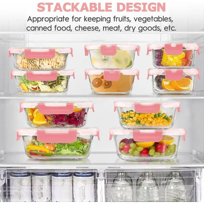 34pcs Glass Food Storage Containers with Lids Set, Airtight Glass Meal Prep Containers ,Leak Proof Lunch Containers BPA-Free