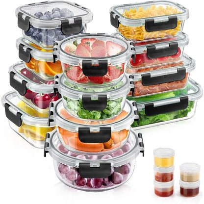 34pcs Glass Food Storage Containers with Lids Set, Airtight Glass Meal Prep Containers ,Leak Proof Lunch Containers BPA-Free