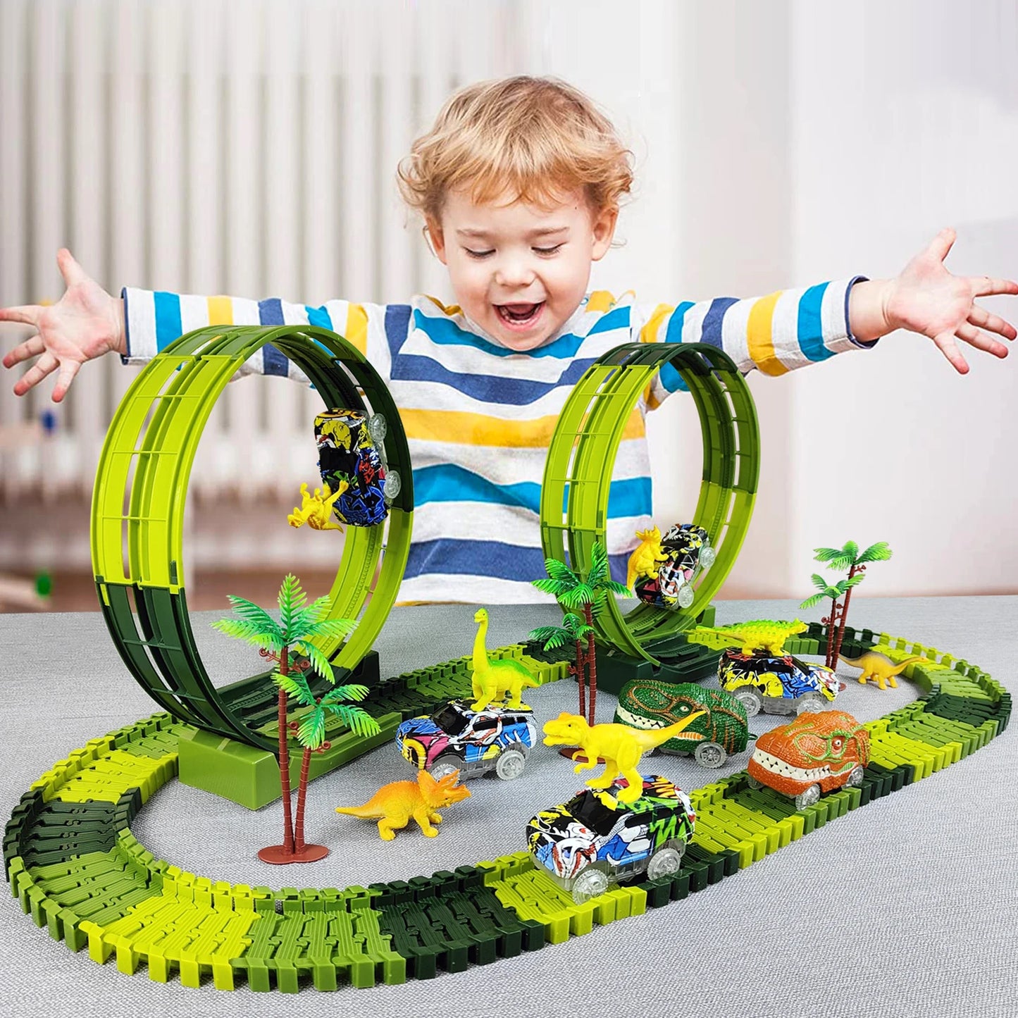 Magic Climbing electric dinosaur car Track  with Flash Lights