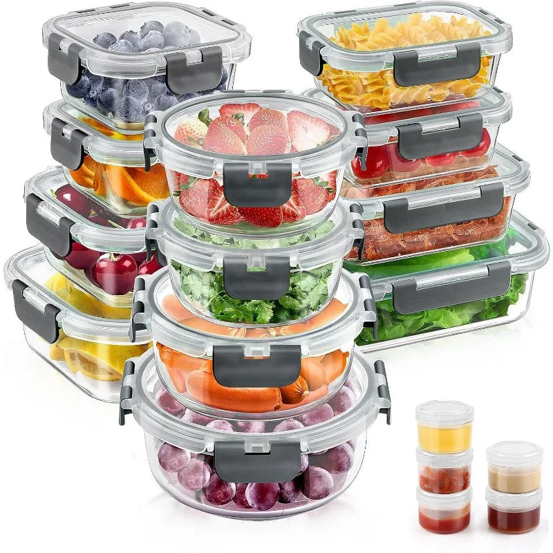 34pcs Glass Food Storage Containers with Lids Set, Airtight Glass Meal Prep Containers ,Leak Proof Lunch Containers BPA-Free