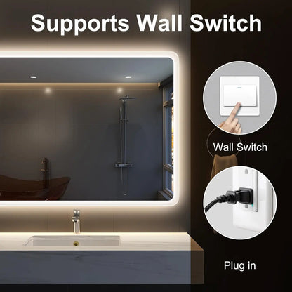 LED-Bathroom-Mirror Wall-Mounted with Bluetooth Speaker, 3 Color Waterproof