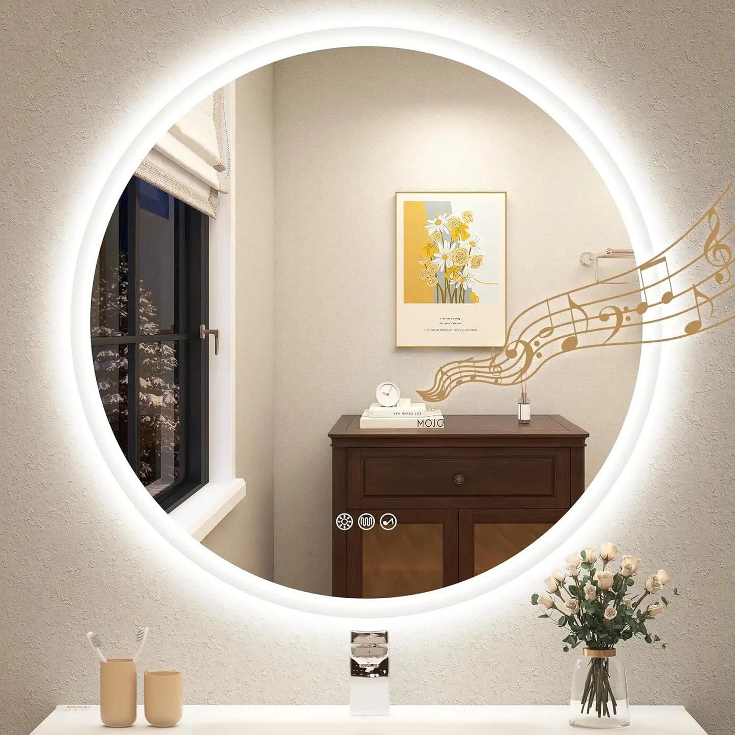 LED-Bathroom-Mirror Wall-Mounted with Bluetooth Speaker, 3 Color Waterproof