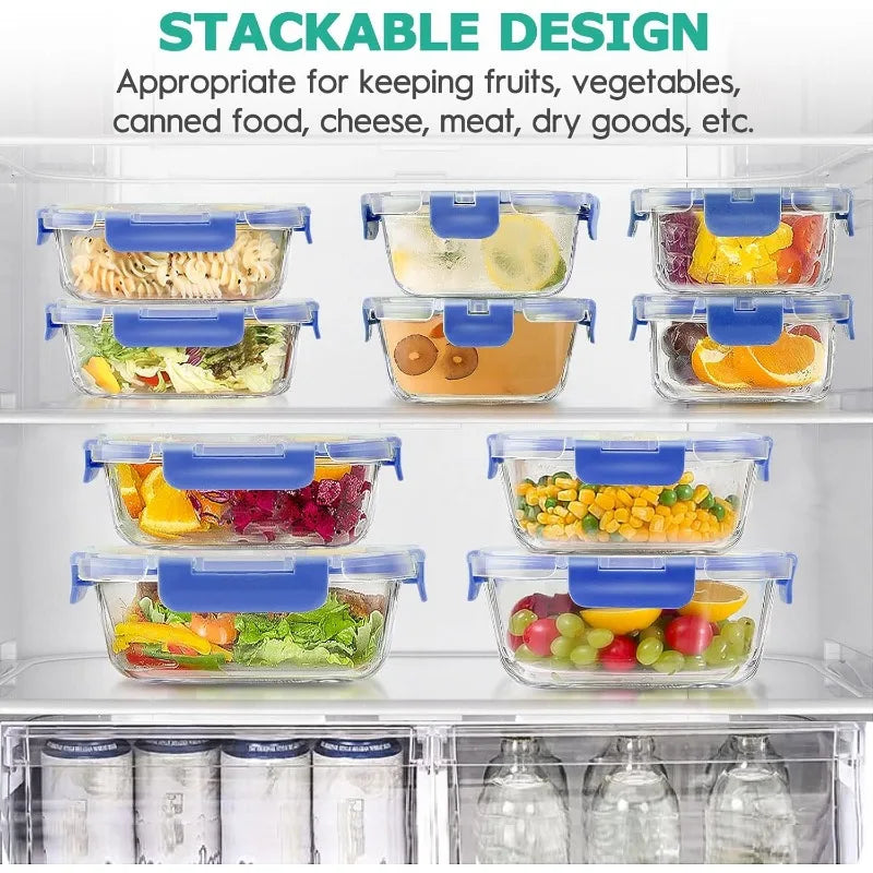 34pcs Glass Food Storage Containers with Lids Set, Airtight Glass Meal Prep Containers ,Leak Proof Lunch Containers BPA-Free