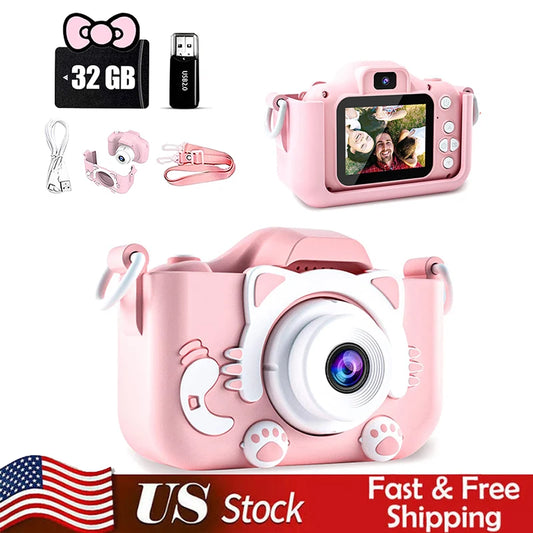 Kids Digital Camera With Video Cartoon and Soft Silicone Cover 32GB SD Card