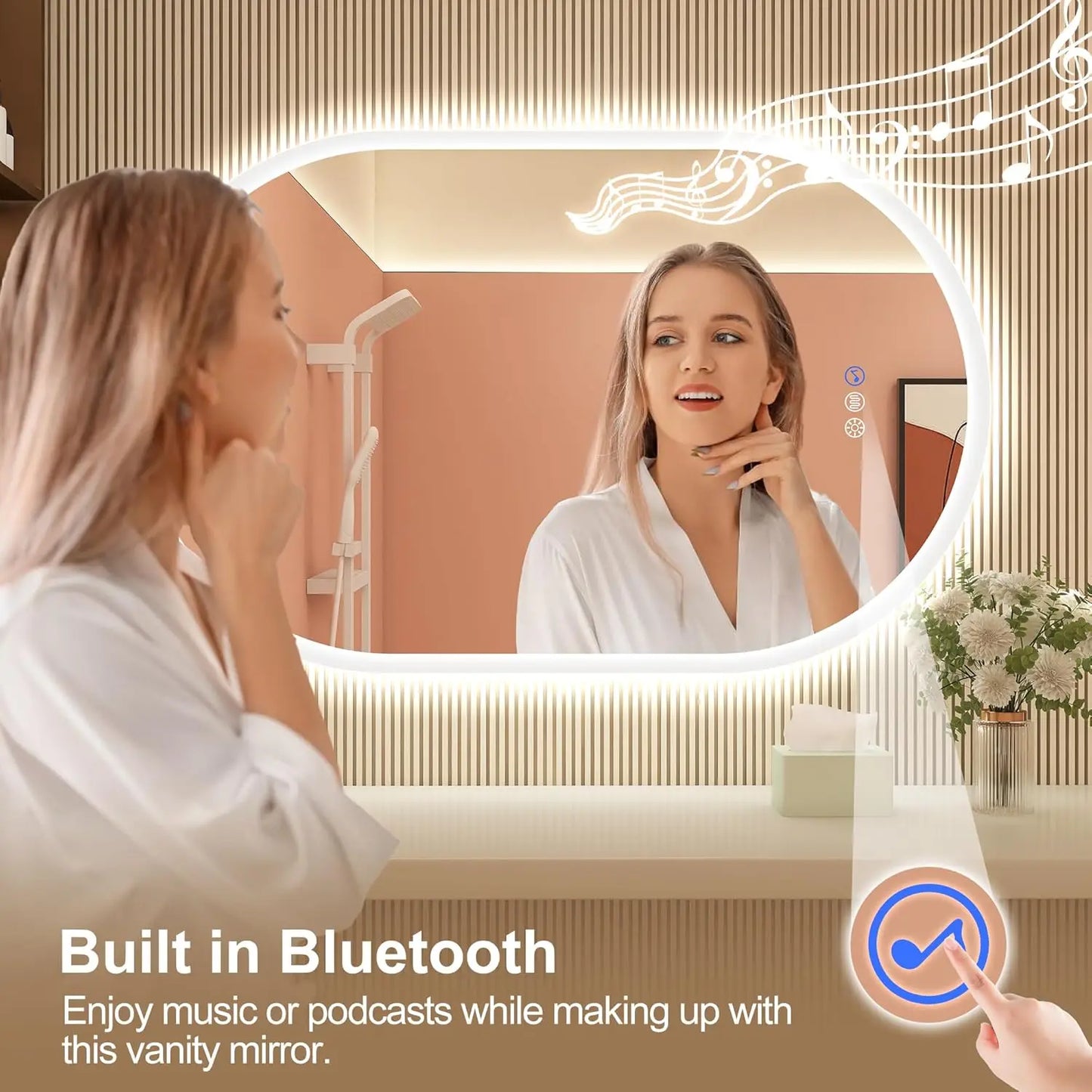 LED-Bathroom-Mirror Wall-Mounted with Bluetooth Speaker, 3 Color Waterproof