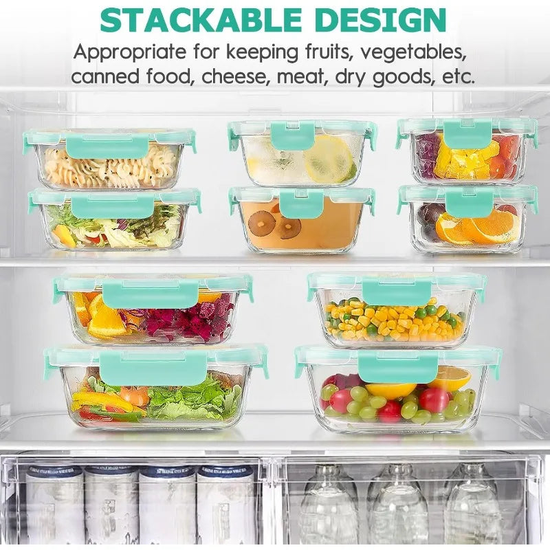 34pcs Glass Food Storage Containers with Lids Set, Airtight Glass Meal Prep Containers ,Leak Proof Lunch Containers BPA-Free