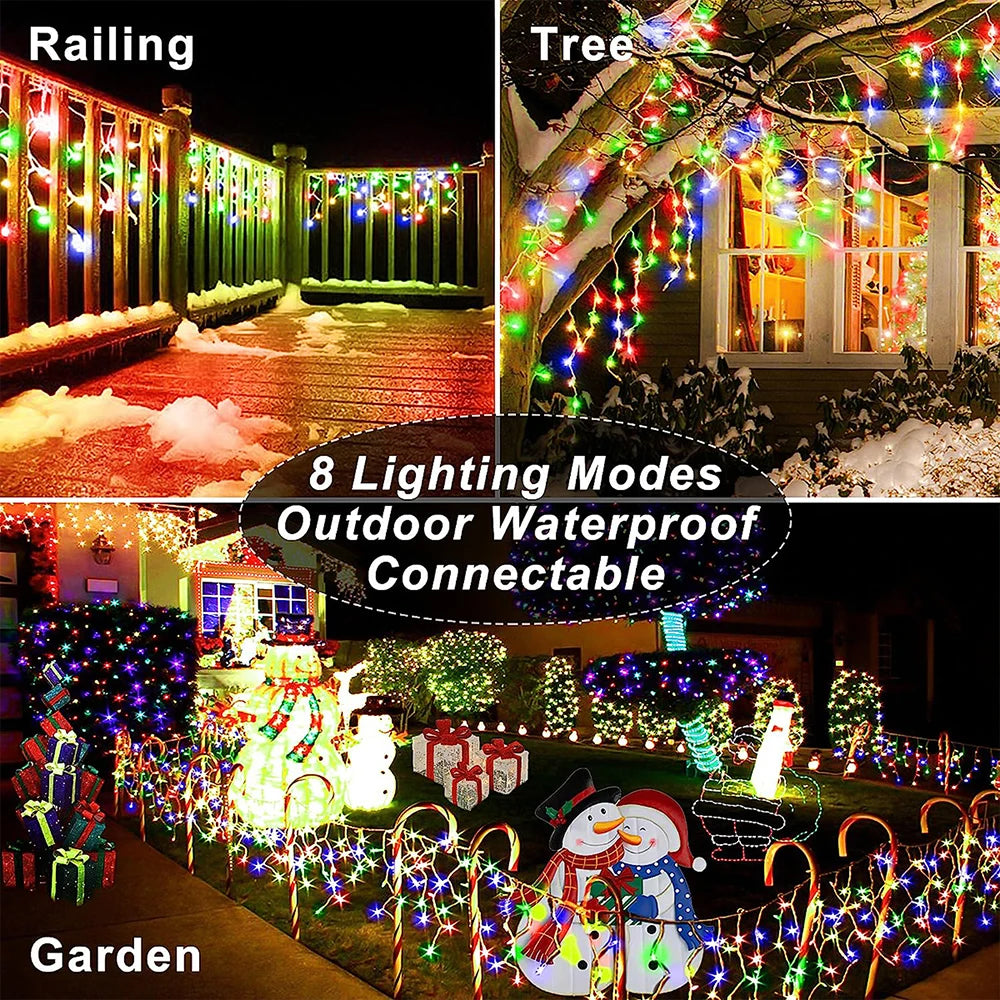 Solar Icicle Curtain Lights w. 8 Modes, Waterproof For Gardens & Party New Year