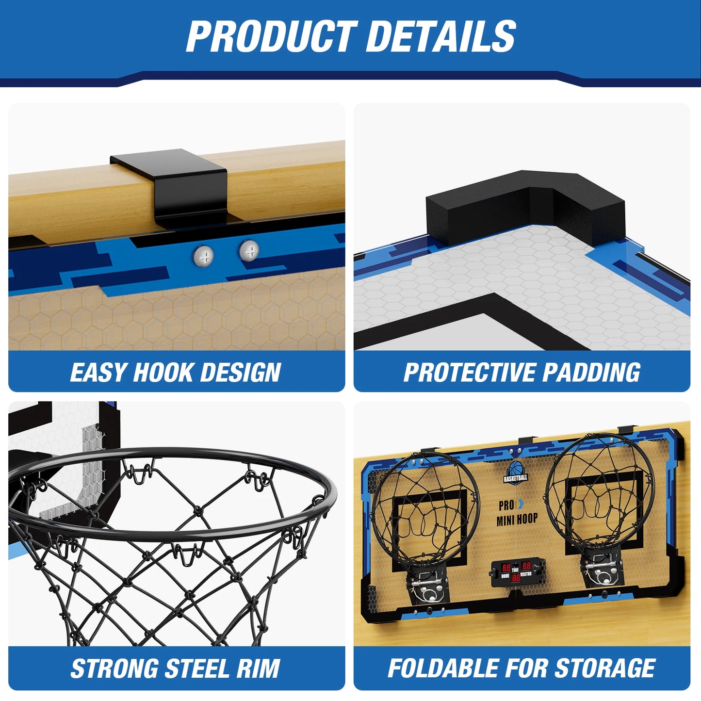 Mini Home Basketball Hoop Set With Mounted Wall Frame and Backboard