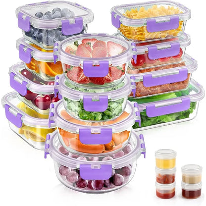 34pcs Glass Food Storage Containers with Lids Set, Airtight Glass Meal Prep Containers ,Leak Proof Lunch Containers BPA-Free