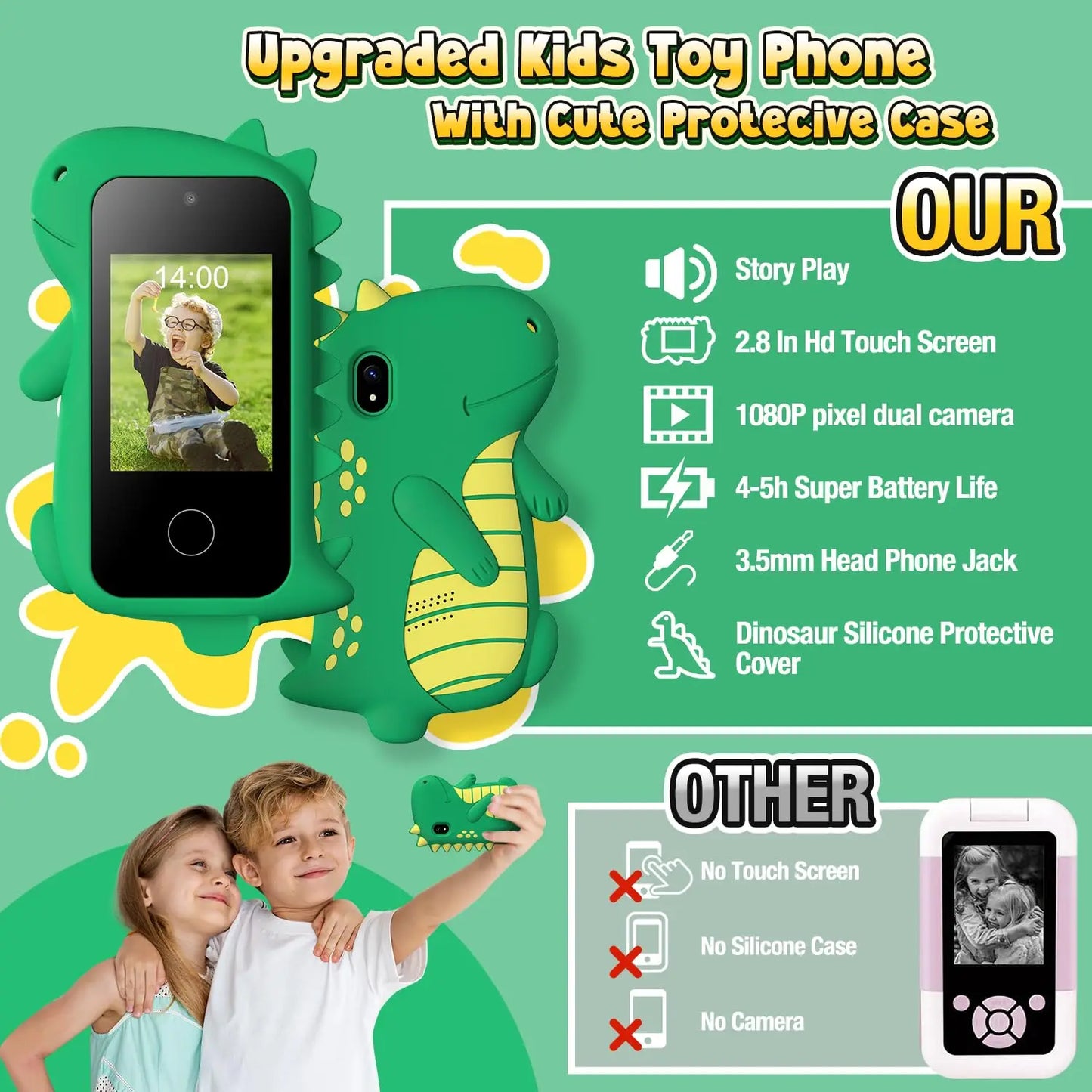 Kids Phone for Girls, Kids Cell Phone Touchscreen Learning Toys Gifts for 3-8 Year, Kids Smart Phone Dual Camera with 32GB Card