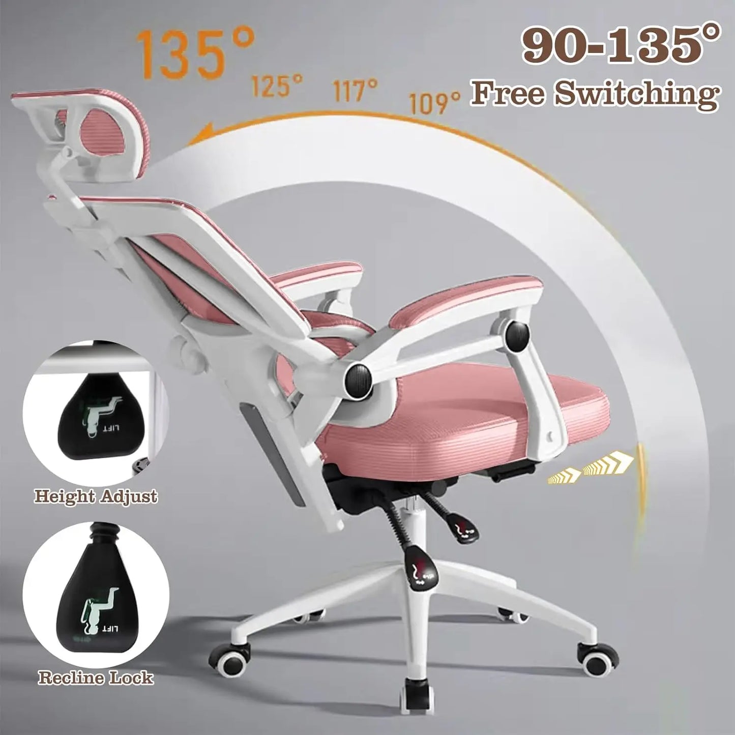 Breathable Mesh Back Gaming Chair Adjustable with Headrest