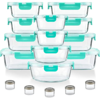 34pcs Glass Food Storage Containers with Lids Set, Airtight Glass Meal Prep Containers ,Leak Proof Lunch Containers BPA-Free