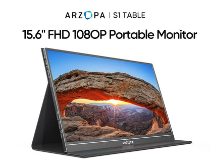 Arzopa 15.6'' FHD 1080P Portable Monitor with HDMI USB IPS Second Monitor External for PC Laptop Mac Switch Xbox ps4,S1 Table