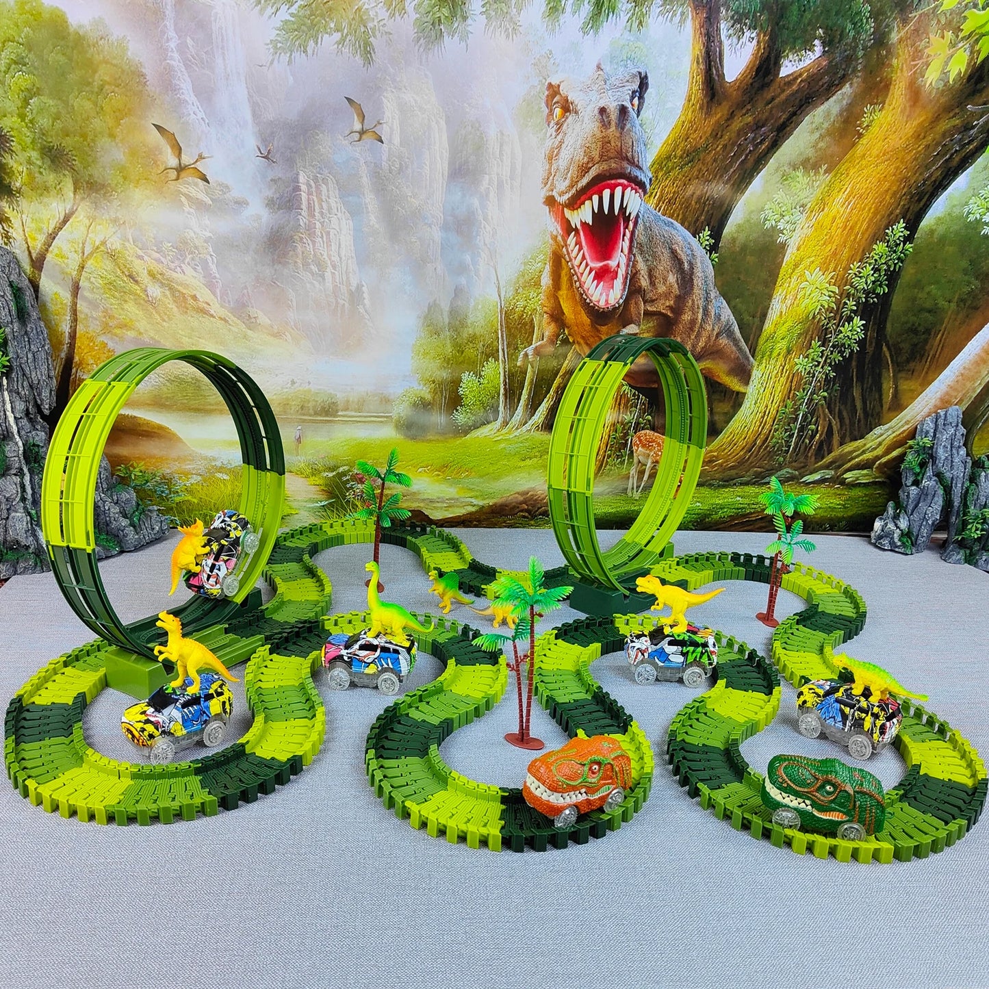 Magic Climbing electric dinosaur car Track  with Flash Lights